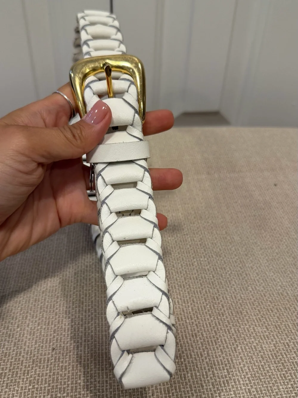Capezio White Vintage Braided Woven Genuine Leather Belt Size S/M